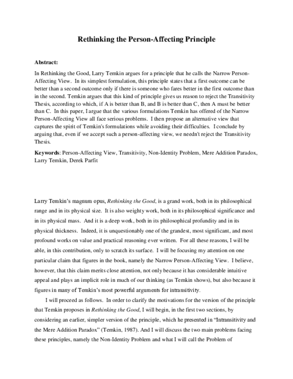 (PDF) Rethinking the Person-Affecting Principle