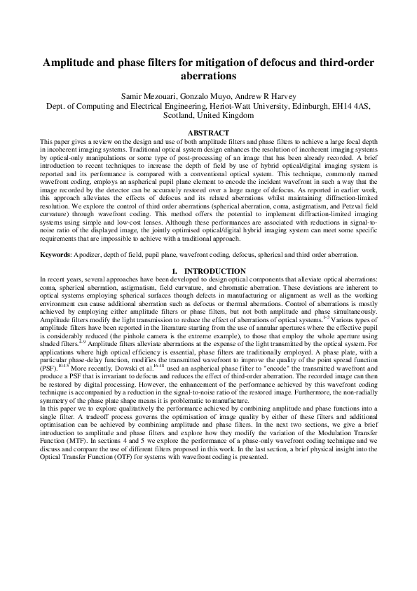 (PDF) Amplitude and phase filters for mitigation of defocus and third ...