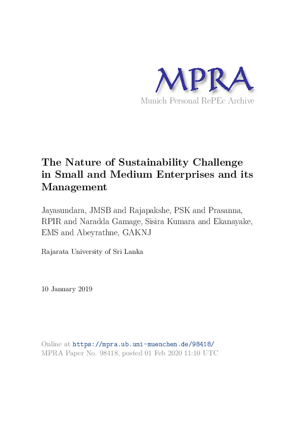(PDF) The Nature of Sustainability Challenge in Small and Medium ...