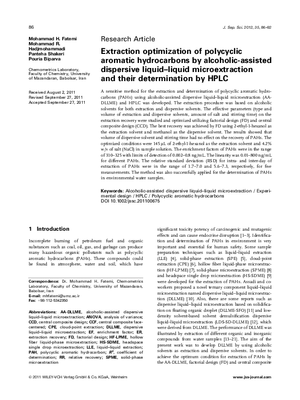 (PDF) Extraction optimization of polycyclic aromatic hydrocarbons by ...