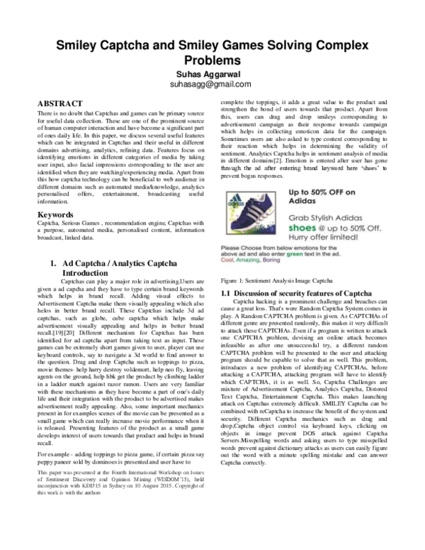 (PDF) Smiley Captcha and Smiley Games Solving Complex Problems