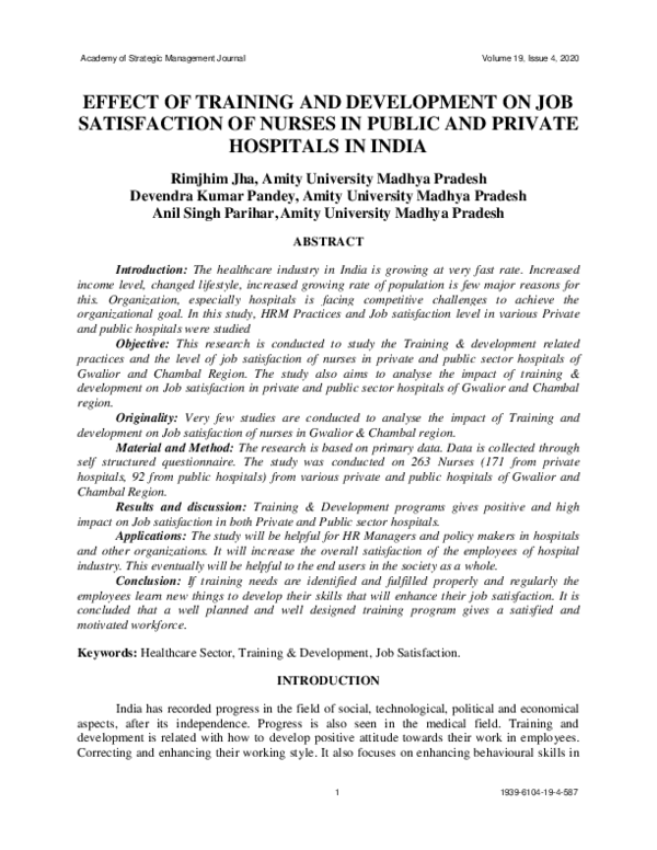 (PDF) Effect of Training and Development on Job Satisfaction of Nurses ...
