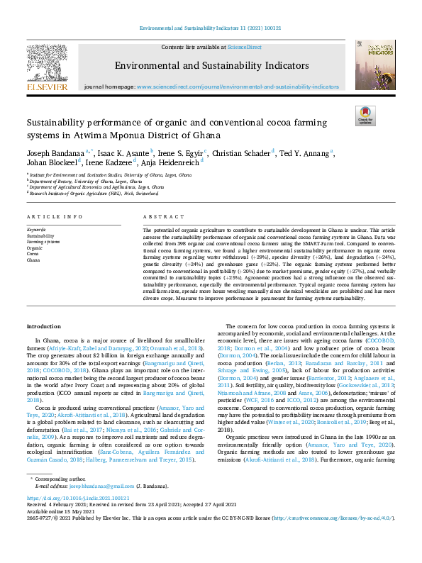 (PDF) Sustainability performance of organic and conventional cocoa