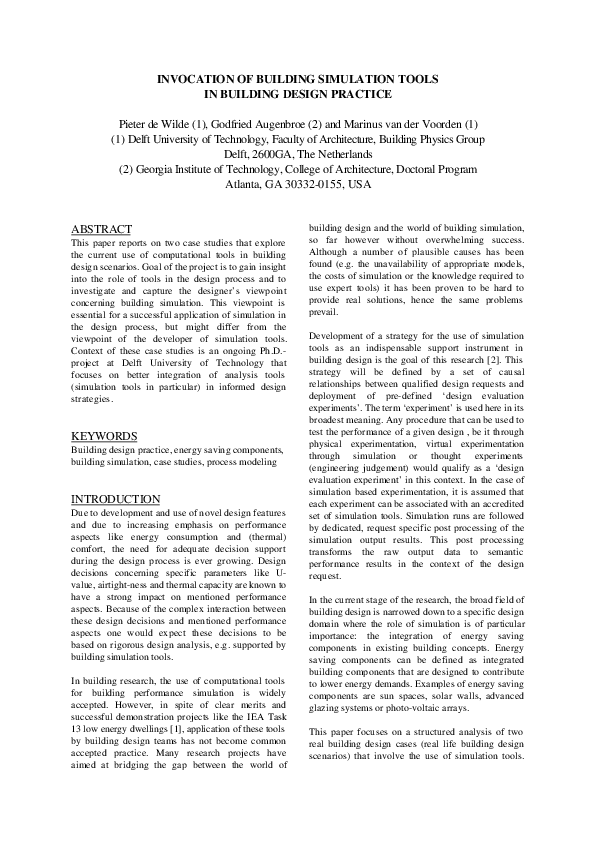 (PDF) Invocation of Building Simulation Tools in Building Design Practice