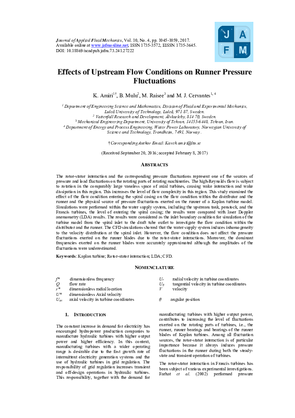 (PDF) Effects of Upstream Flow Conditions on Runner Pressure Fluctuations