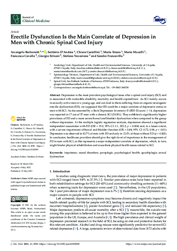 (PDF) Erectile Dysfunction Is the Main Correlate of Depression in Men ...