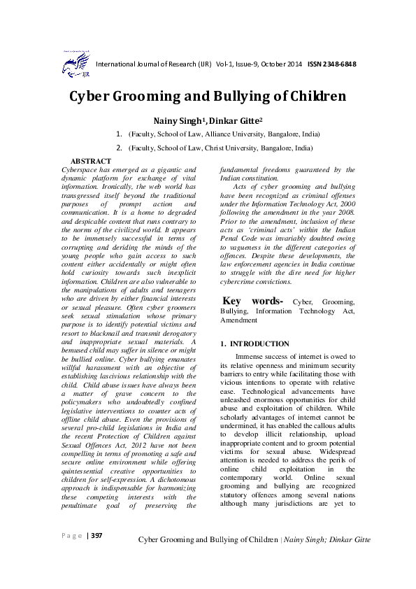 (PDF) Cyber Grooming and Bullying of Children