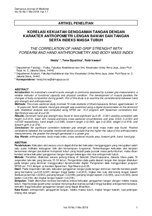 (PDF) The Correlation of Hand Grip Strenght with Forearm and Hand ...