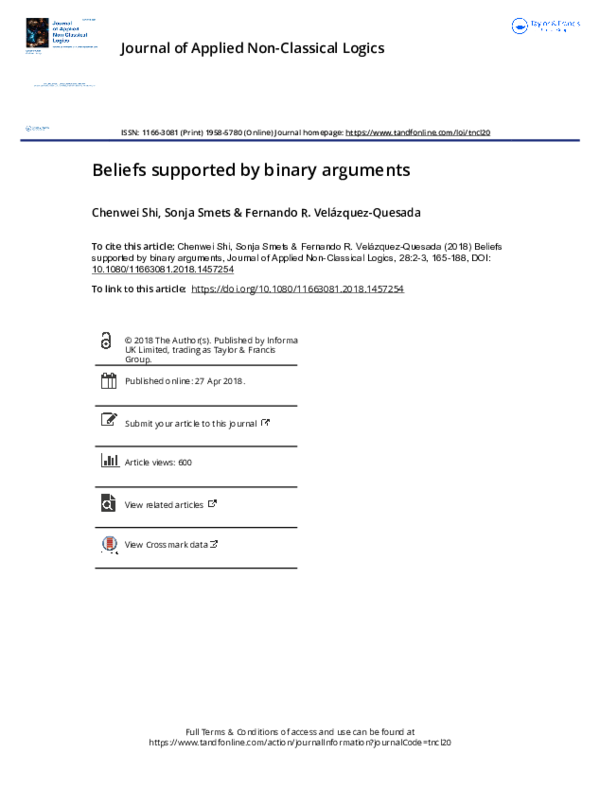 (PDF) Beliefs supported by binary arguments