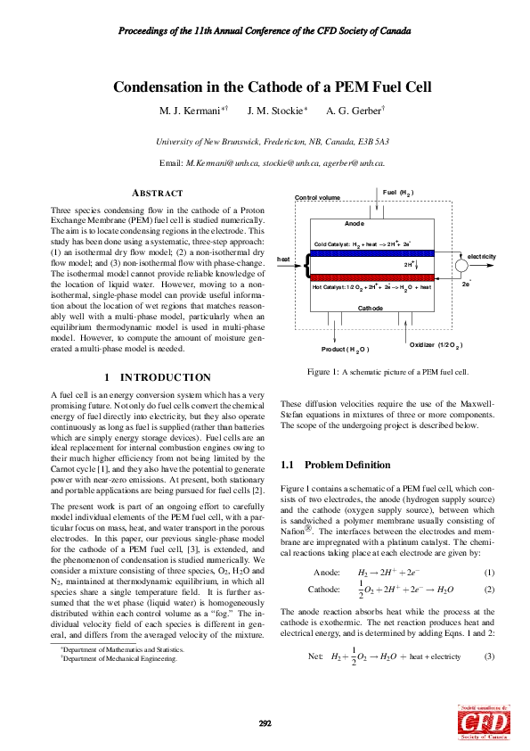 (PDF) Condensation in the Cathode of a PEM Fuel Cell
