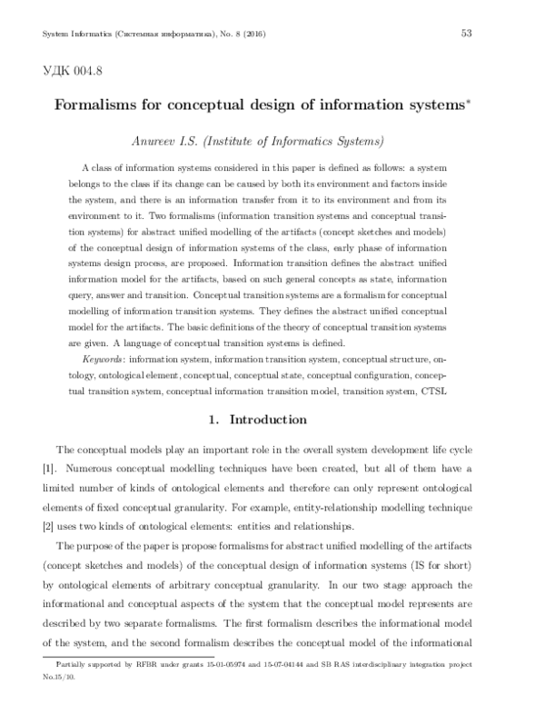 (PDF) Formalisms for Conceptual Design of Information Systems