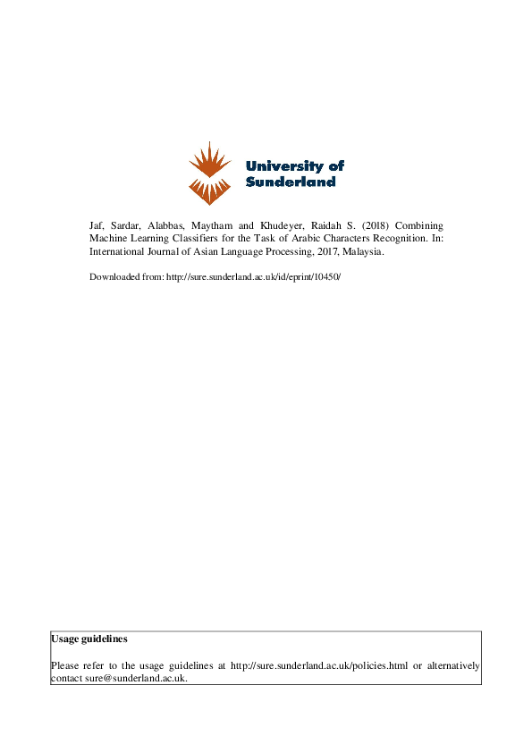 (PDF) Combining Machine Learning Classifiers for the Task of Arabic ...