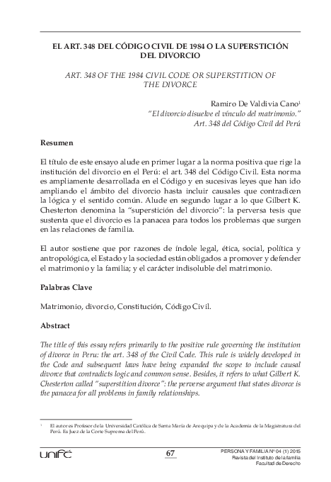 (PDF) El art. 348 del Código Civil de 1984 o la superstición del divorcio