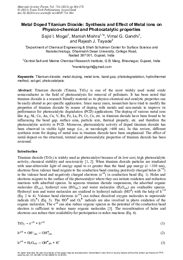 (PDF) Metal doped titanium dioxide: Synthesis and effect of metal ions ...