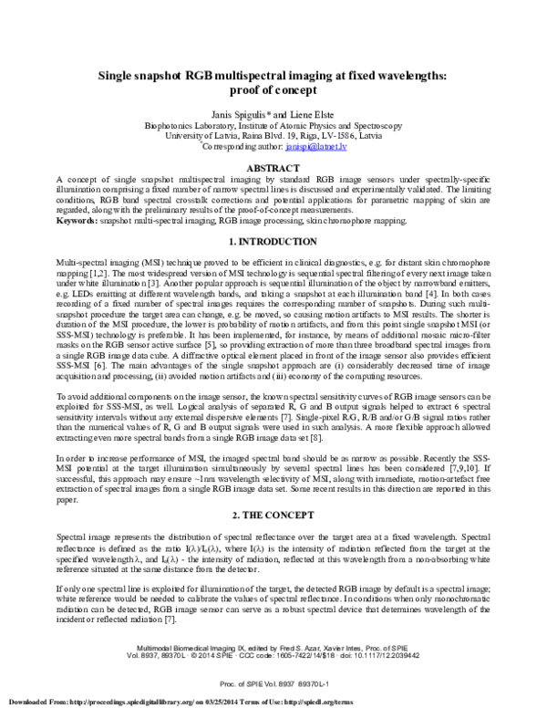 (PDF) Single snapshot RGB multispectral imaging at fixed wavelengths ...