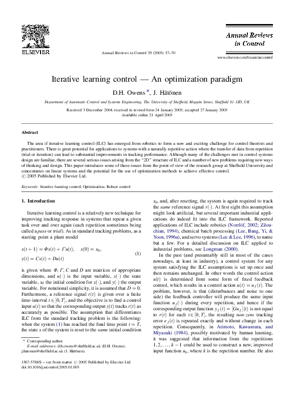 (PDF) Iterative learning control — An optimization paradigm