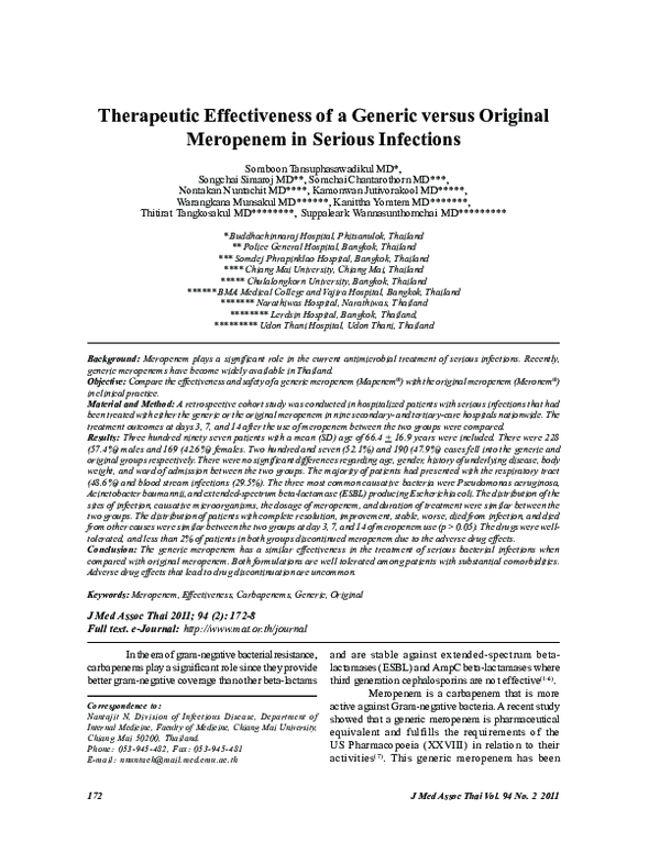 (PDF) Therapeutic effectiveness of a generic versus original meropenem ...
