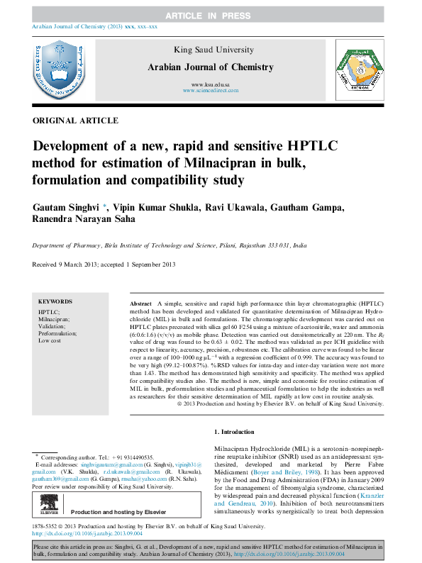 (PDF) Development of a new, rapid and sensitive HPTLC method for ...