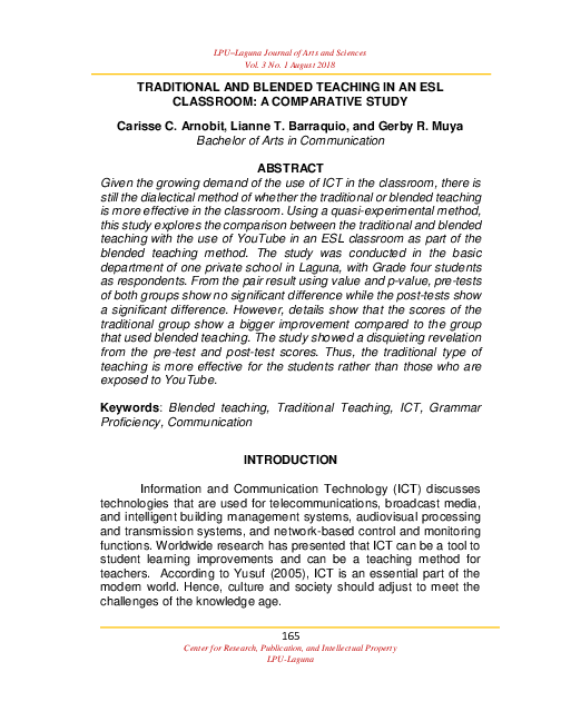 (PDF) Traditional and Blended Teaching in an Esl Classroom: A ...
