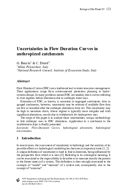 (PDF) Analyzing Uncertainties in Flow Duration Curves of Altered Catchments
