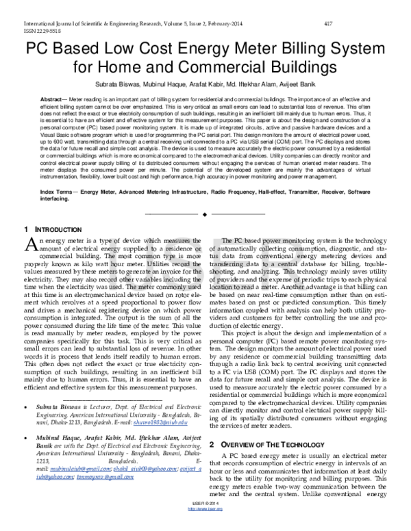 (PDF) PC Based Low Cost Energy Meter Billing System for Home and ...
