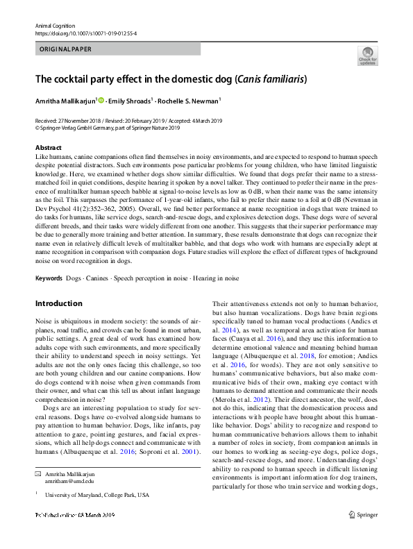 (PDF) The cocktail party effect in the domestic dog (Canis familiaris)