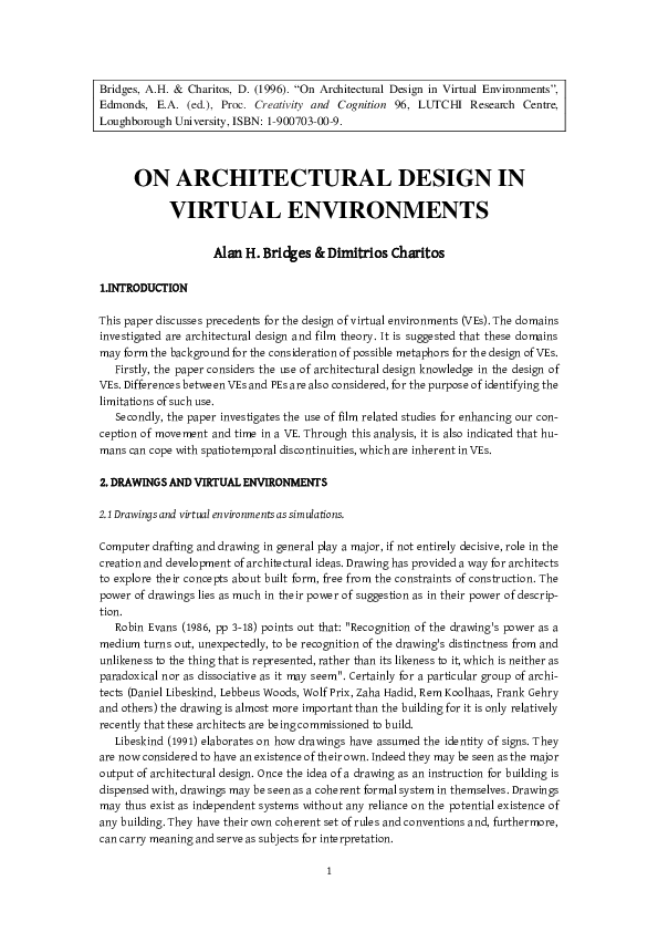 (PDF) On architectural design in virtual environments