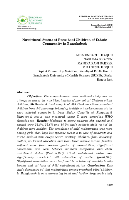 (PDF) Nutritional Status of Preschool Children of Ethnic Community in ...