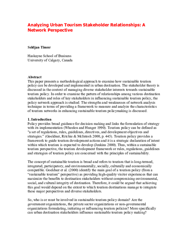 (PDF) Analyzing Urban Tourism Stakeholder Relationships: A Network ...