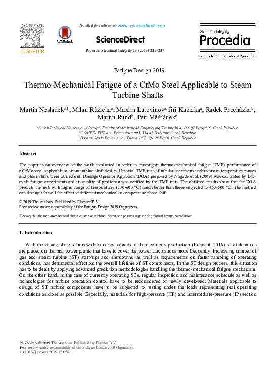 (PDF) Thermo-Mechanical Fatigue of a CrMo Steel Applicable to Steam ...