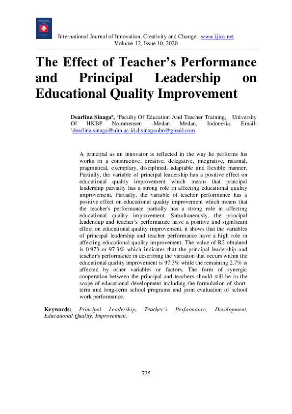 (PDF) The Effect of Teacher’s Performance and Principal Leadership on ...