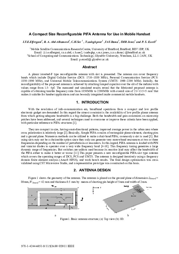 (PDF) A compact size reconfigurable PIFA antenna for use in mobile handset