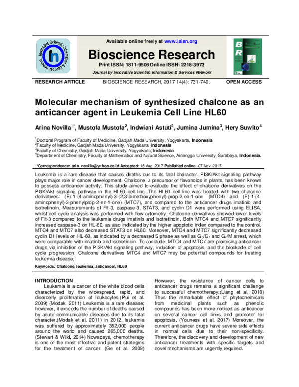 (PDF) Molecular mechanism of synthesized chalcone as an anticancer ...