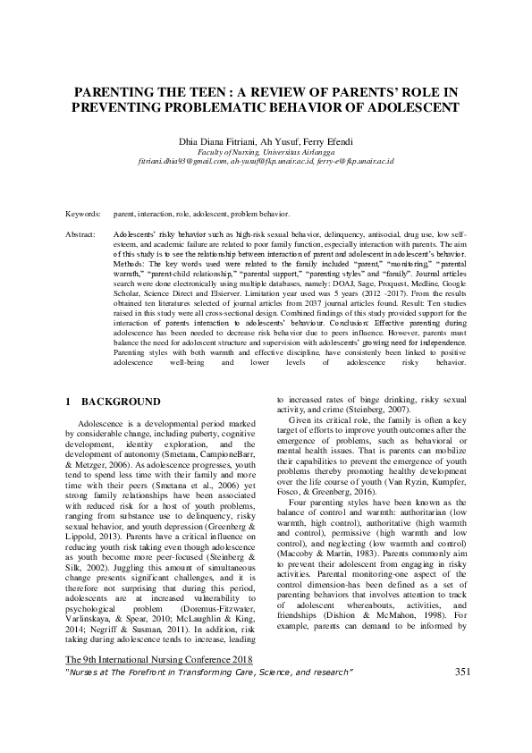 (PDF) Parenting the Teen : A Review of Parents’ Role in Preventing ...