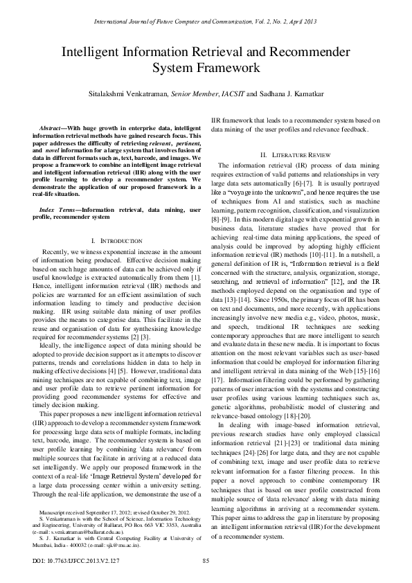 (PDF) Intelligent Information Retrieval and Recommender System Framework