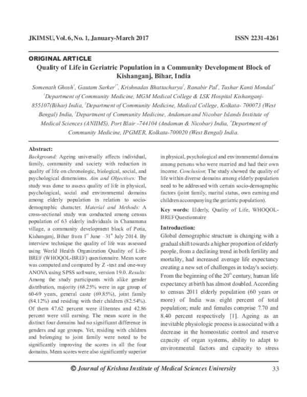 (PDF) Quality of Life in Geriatric Population in a Community ...