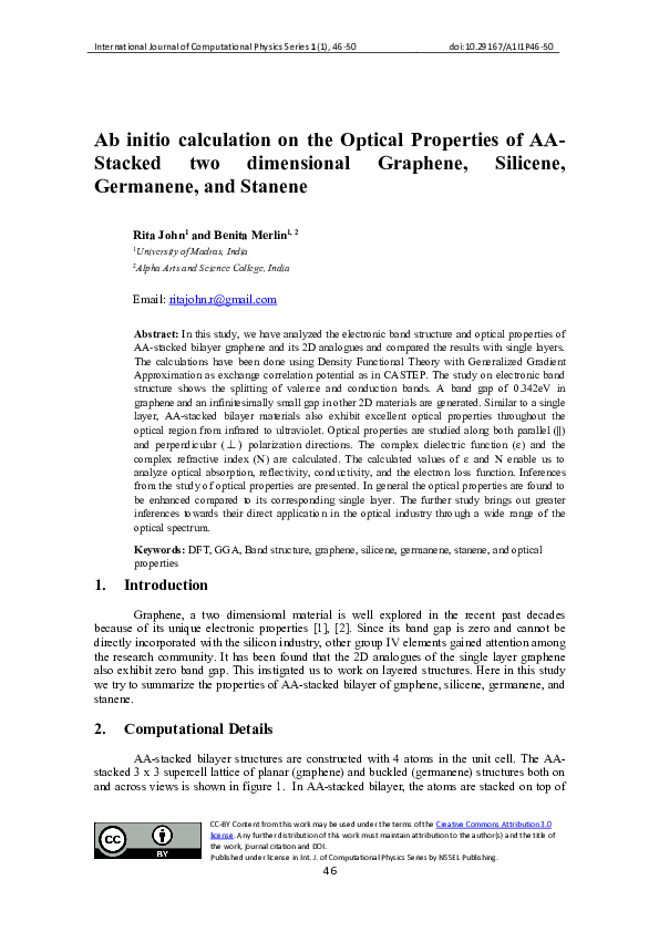 (PDF) Ab initio calculation on the Optical Properties of AA- Stacked ...