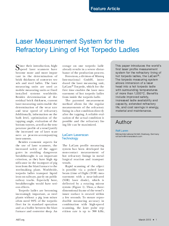(PDF) Laser Measurement System for the Refractory Lining of Hot Torpedo ...