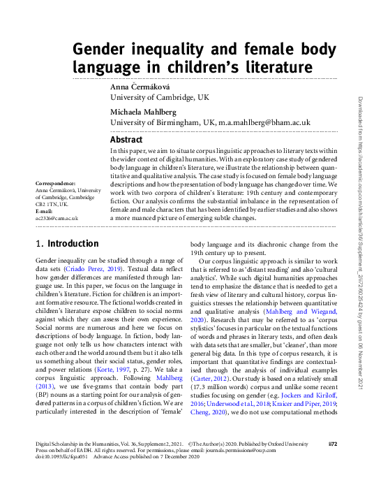 (PDF) Gender inequality and female body language in children’s literature