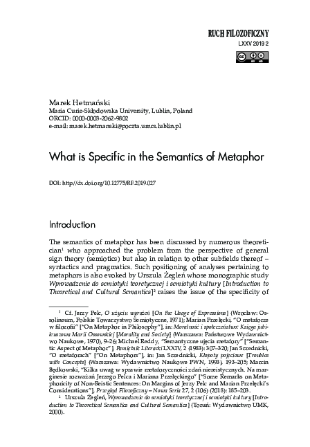 (PDF) What is Specific in the Semantics of Metaphor