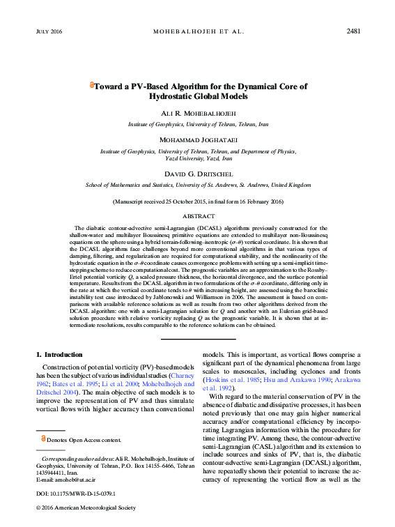 (PDF) Toward a PV-Based Algorithm for the Dynamical Core of Hydrostatic ...