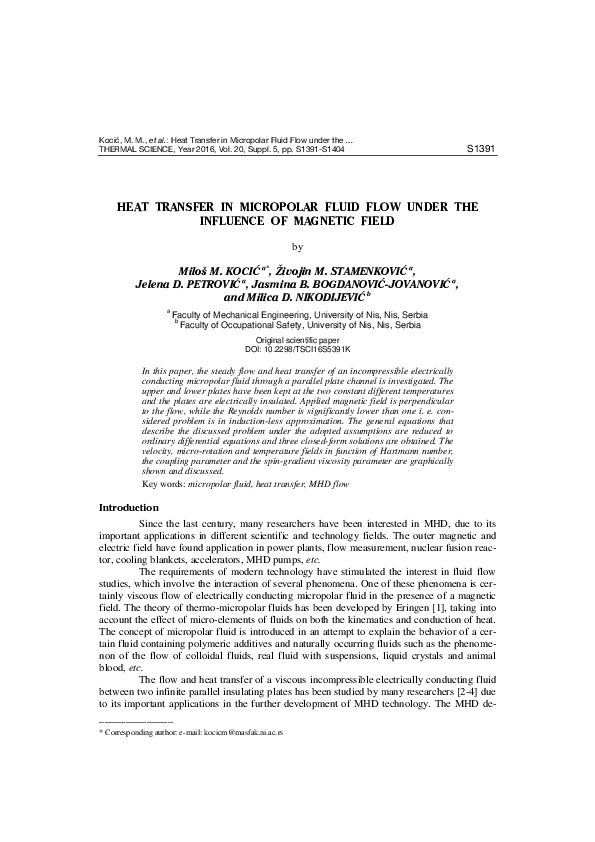 (PDF) Heat transfer in micropolar fluid flow under the influence of ...