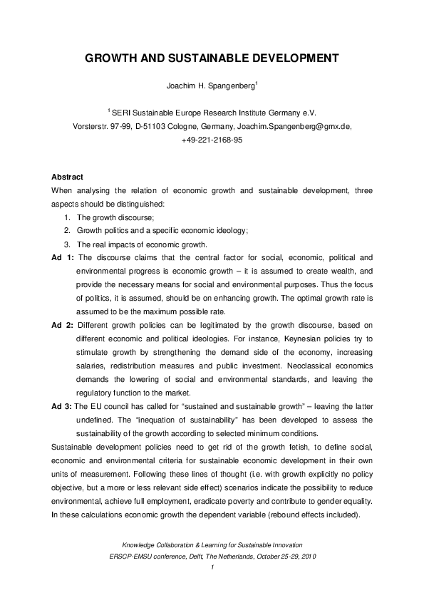 (PDF) Growth and sustainable development