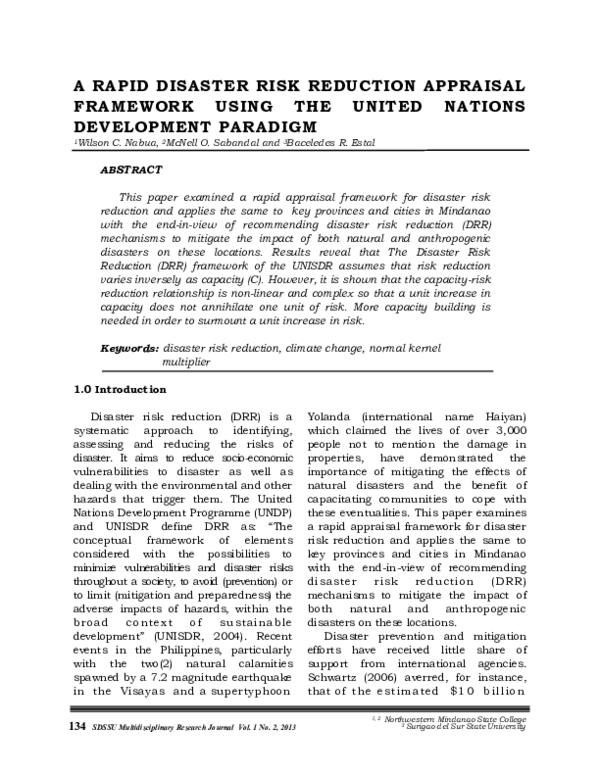 (PDF) A Rapid Disaster Risk Reduction Appraisal Framework Using the ...