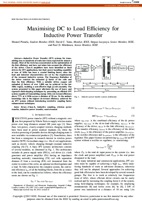 (PDF) Maximising DC to Load Efficiency for Inductive Power Transfer
