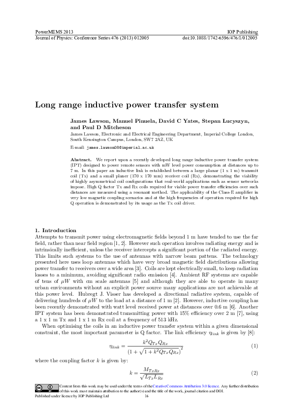 (PDF) Long range inductive power transfer system