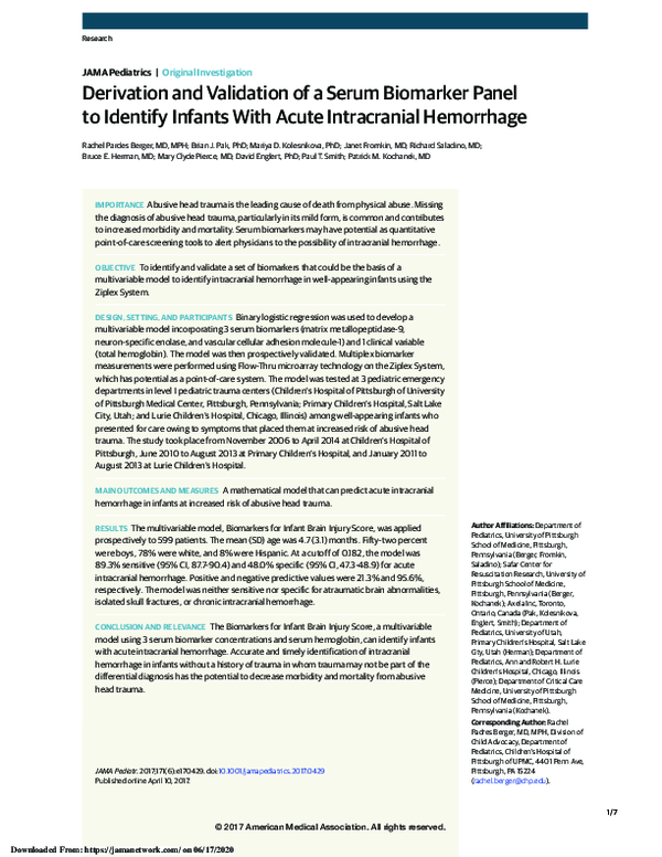 (PDF) Derivation and Validation of a Serum Biomarker Panel to Identify ...
