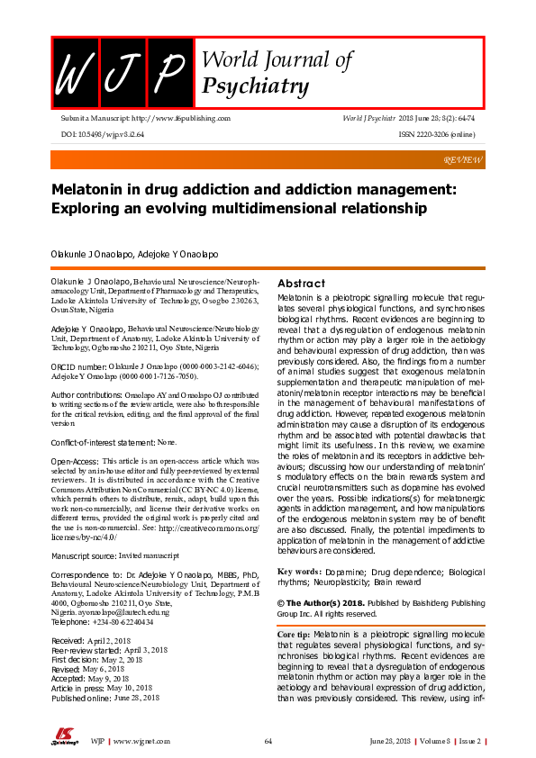 (PDF) Melatonin in drug addiction and addiction management: Exploring ...