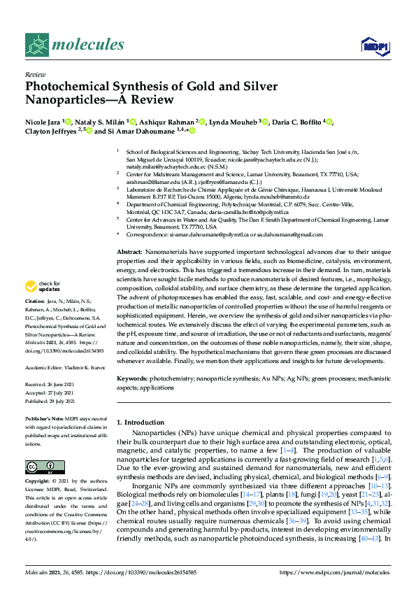 (PDF) Photochemical Synthesis of Gold and Silver Nanoparticles—A Review