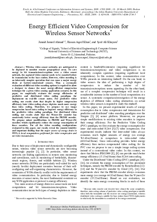 (PDF) Energy Efficient Video Compression for Wireless Sensor Networks